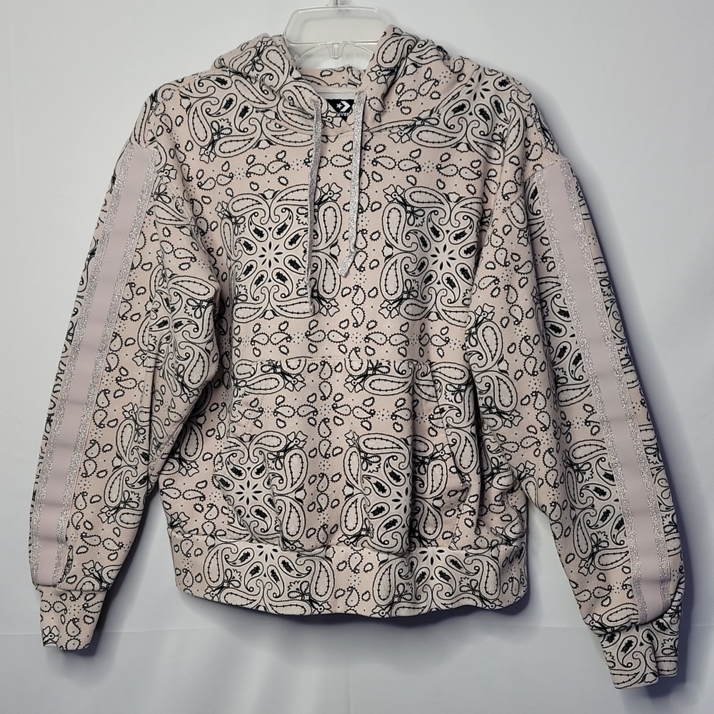 Vintage Converse hooded hoodie paisley light pink black sweatshirt sz Medium